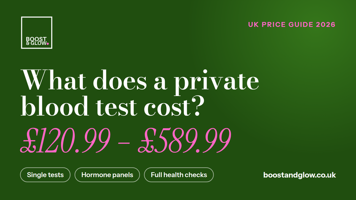 Boost & Glow UK price guide 2026: private blood tests from £120.99 to £589.99, from single tests to full health checks