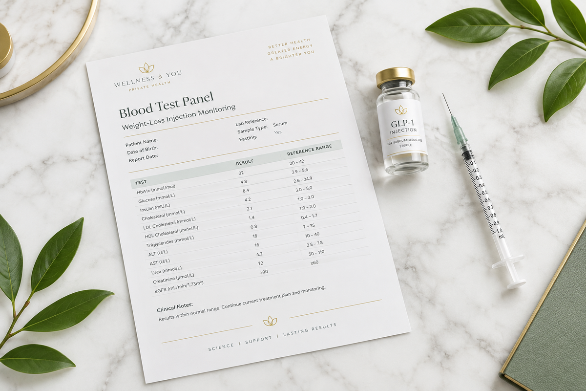Weight-Loss Injection Monitoring Blood Test Panel What Mounjaro, Ozempic, Wegovy and Retatrutide users should actually be tracking — beyond the scales.