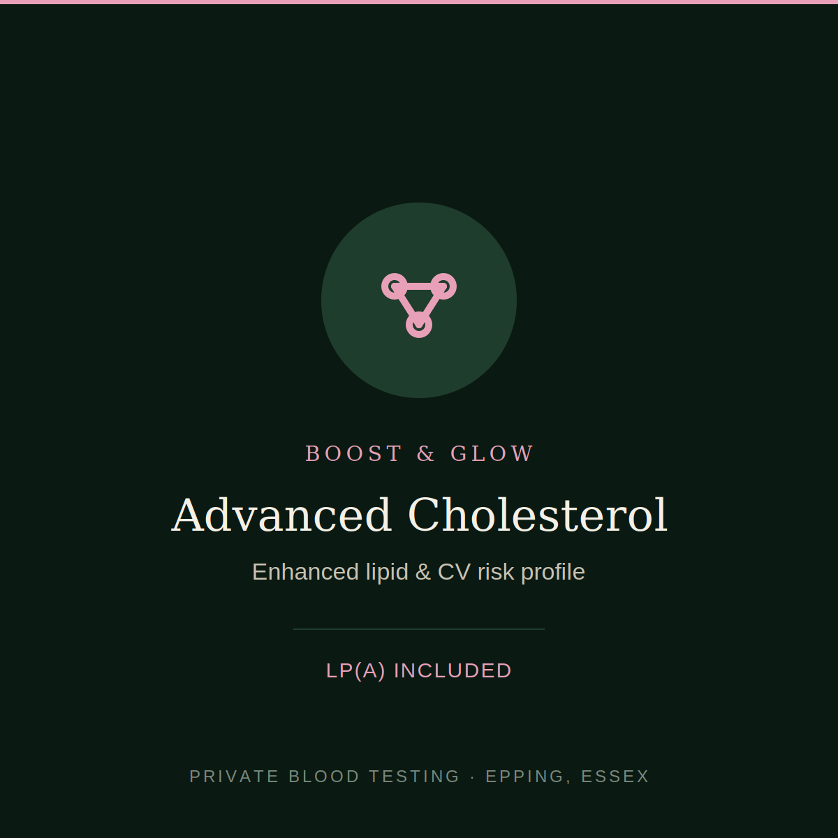 Advanced Cholesterol blood test — enhanced lipid screen and cardiovascular risk profile, Boost & Glow Epping Essex