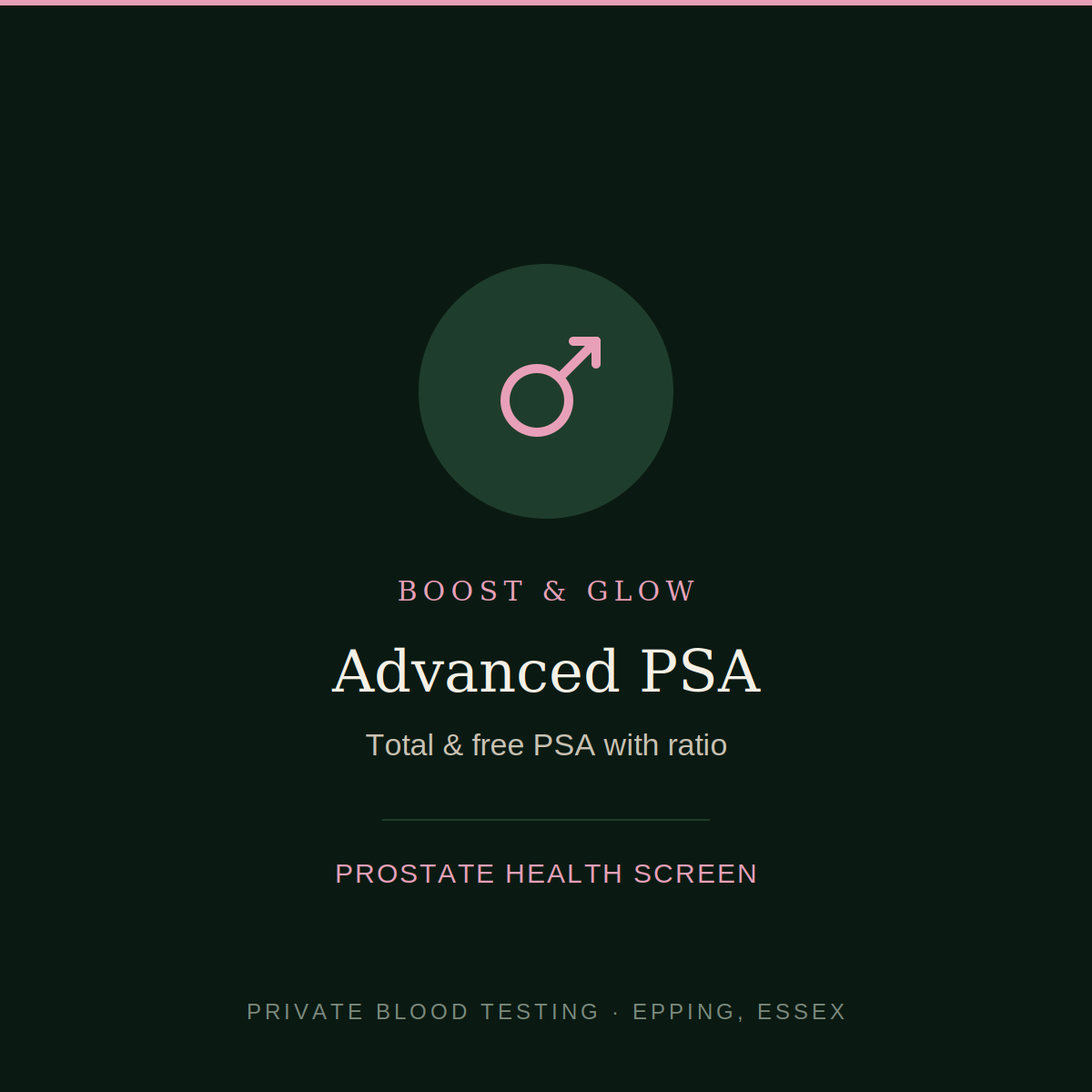 Advanced PSA prostate blood test — total and free PSA with ratio, Boost & Glow Epping Essex