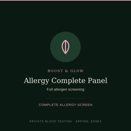 Allergy Complete Panel blood test — full allergen screening, Boost & Glow Epping Essex