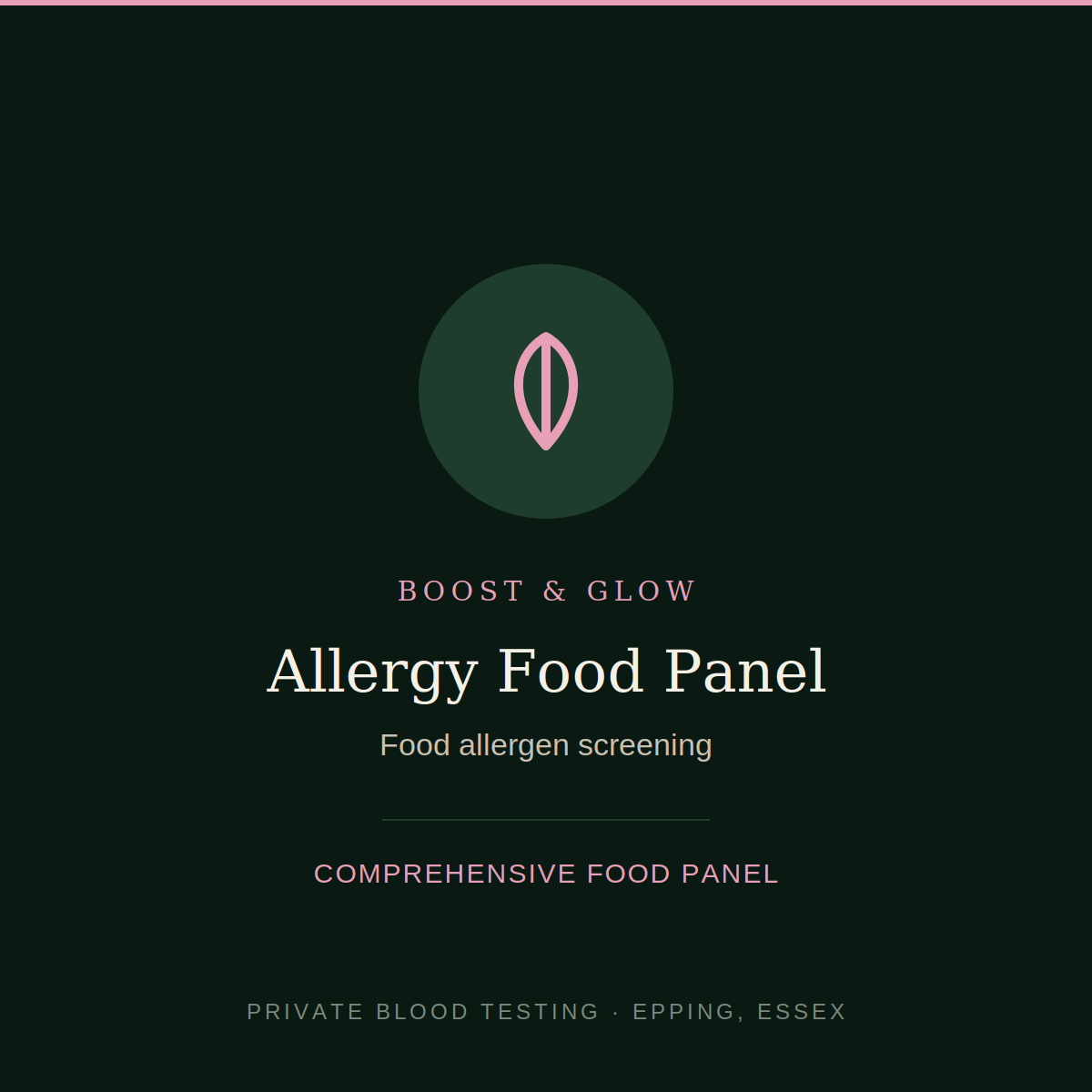 Allergy Food Panel blood test — comprehensive food allergen screening, Boost & Glow Epping Essex