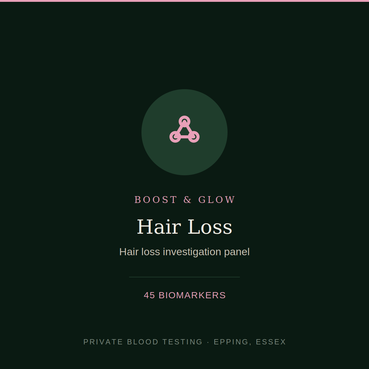 Hair loss blood test — 45 biomarker hair loss investigation panel, Boost & Glow Epping Essex