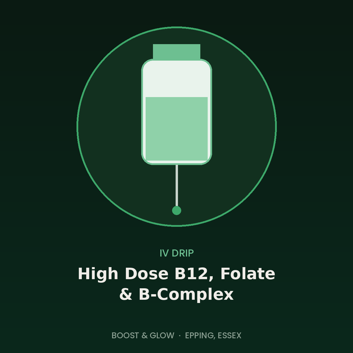 High dose B12, folate and B-complex IV drip in Epping, Essex by Boost & Glow