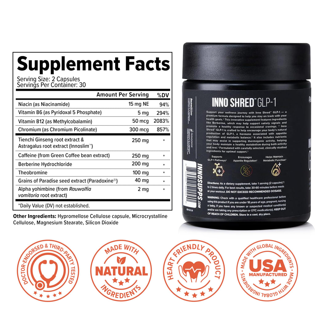 Inno Shred GLP-1 by InnoSupps | Thermogenic & Appetite Support | 60 Capsules