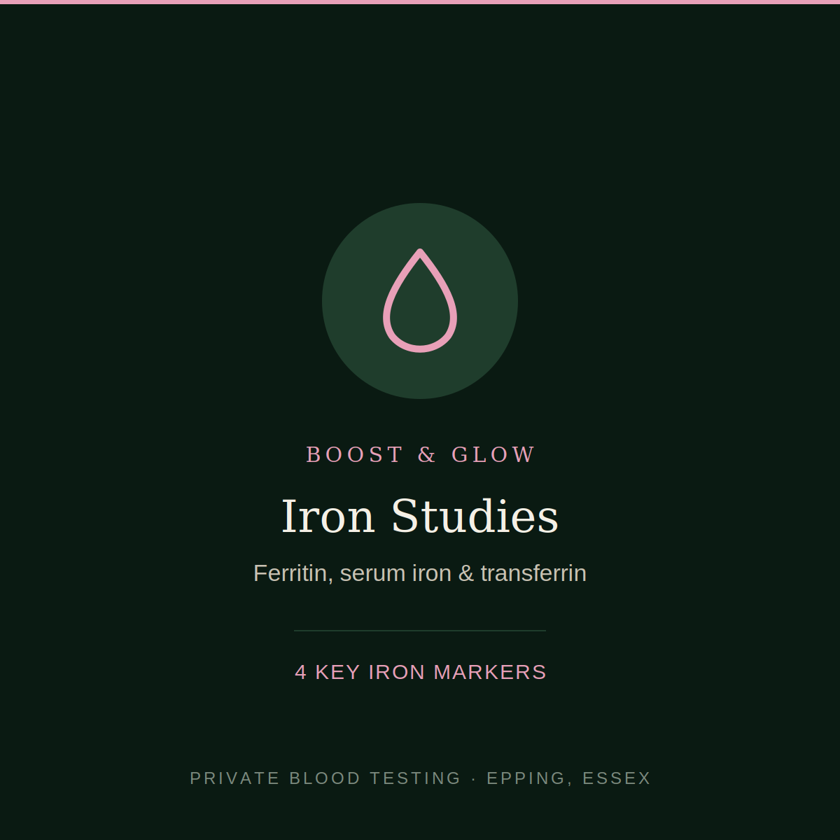 Iron Studies blood test — ferritin, serum iron and transferrin panel, Boost & Glow Epping Essex