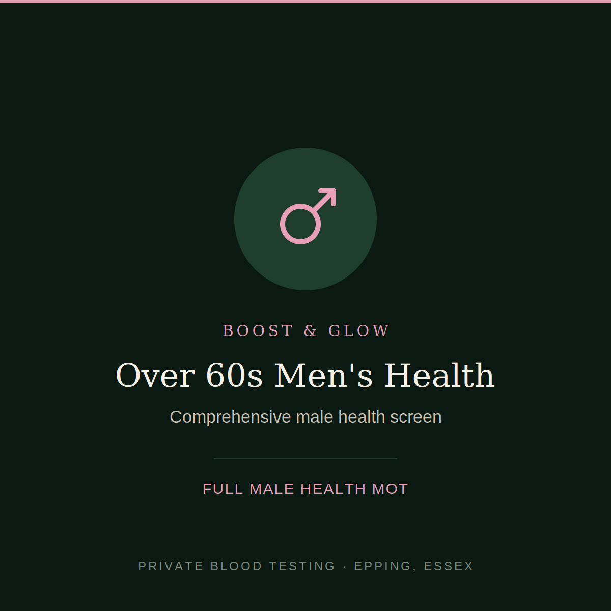 Over 60s Men's Health blood test — comprehensive male health screen, Boost & Glow Epping Essex