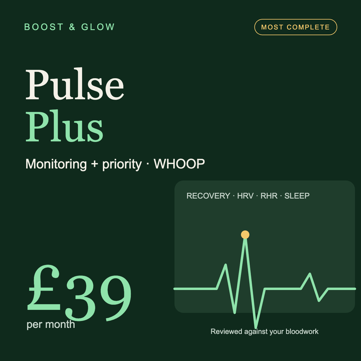 Boost & Glow Pulse Plus (WHOOP) — WHOOP monitoring service overview, Boost & Glow Epping Essex