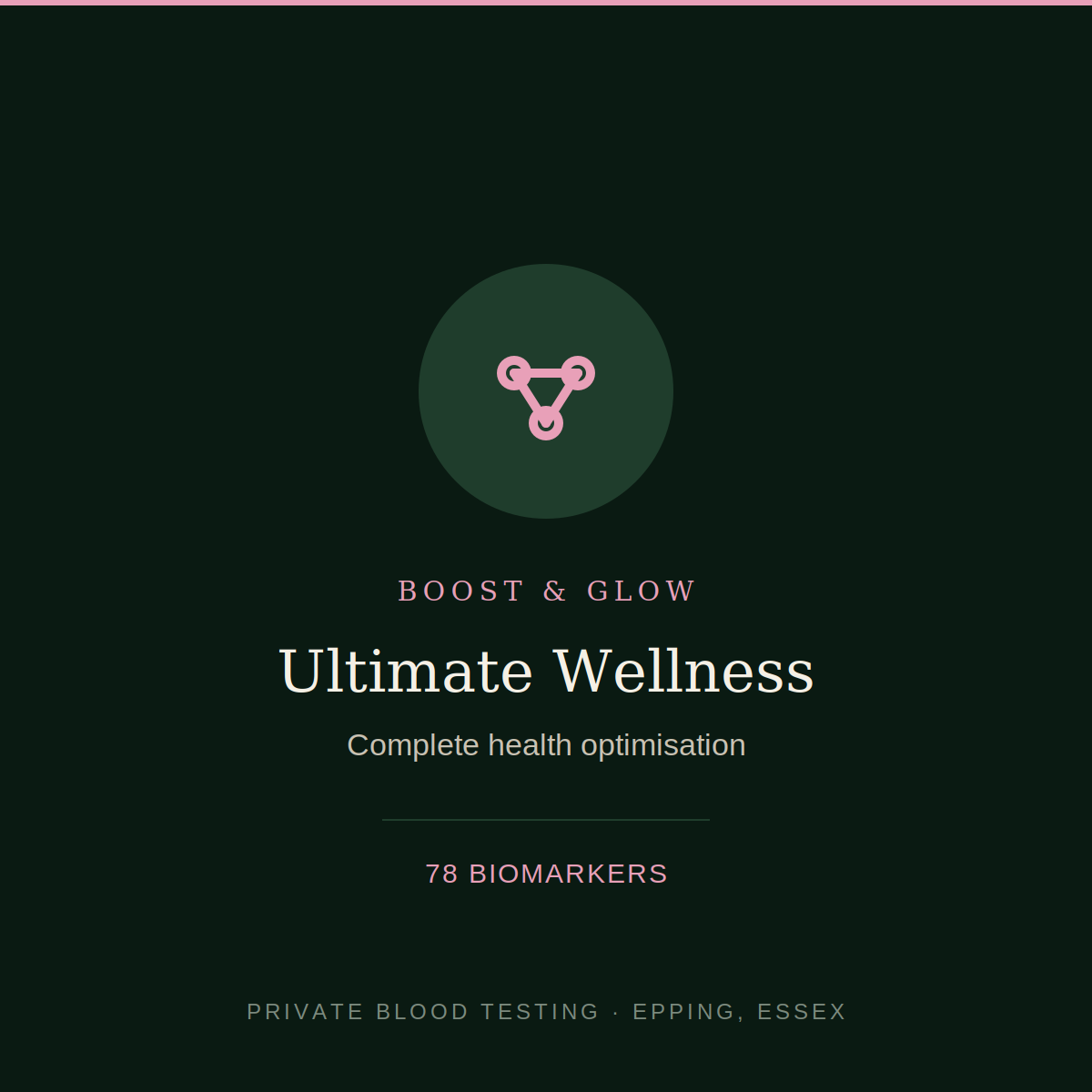 Ultimate Wellness blood test — 78 biomarker complete health optimisation panel, Boost & Glow Epping Essex