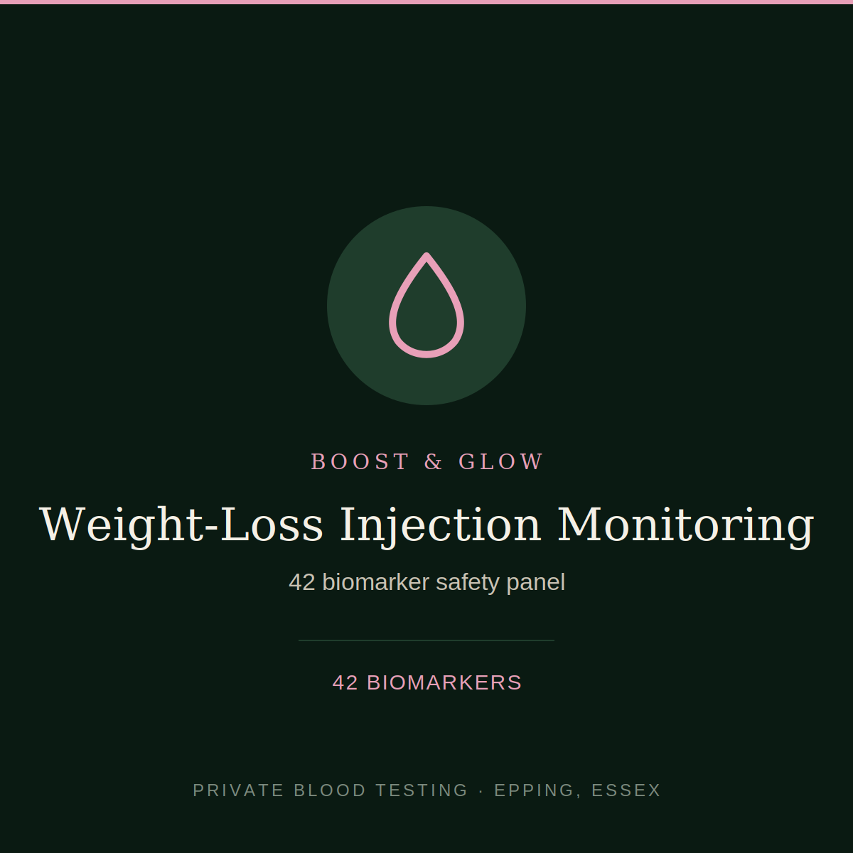 Weight-loss injection monitoring blood test — 42 biomarker safety panel, Boost & Glow Epping Essex