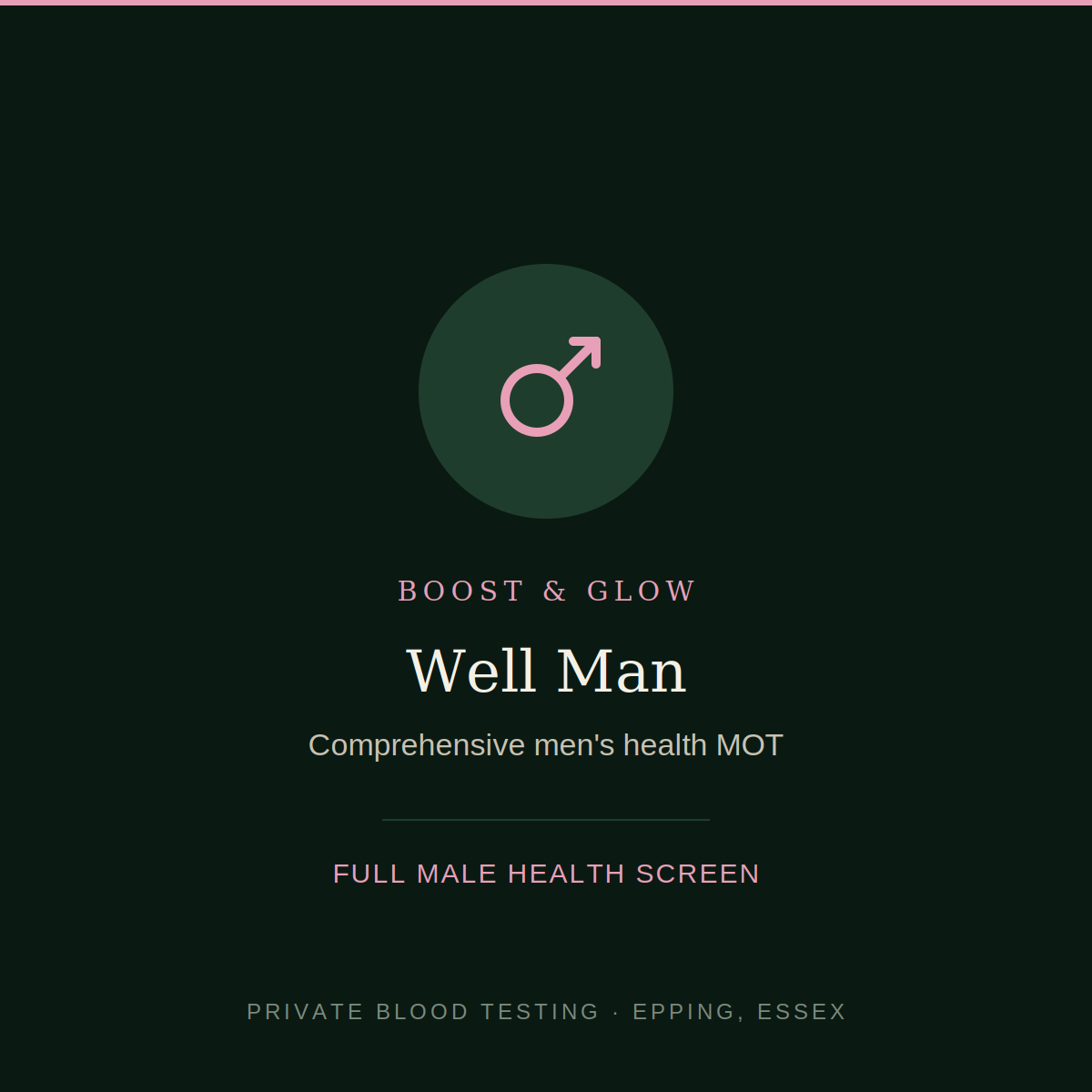 Well Man blood test — comprehensive men's health MOT, Boost & Glow Epping Essex